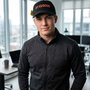 Black Cap with Red Embroidery, #1 Closer Baseball Hat, Sale Motivation Hap